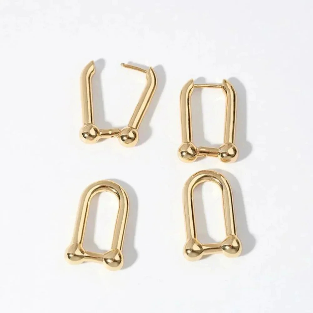 18k Gold Hardware U-Shaped Chain Link Earrings - Picture 5 of 10